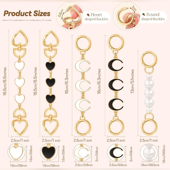 5Pcs White and Black Bag Extenders In Gold Chains with Pearls. New In Box - Picture 2 of 7